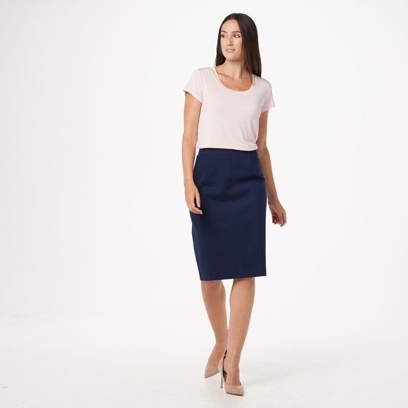 Susan Graver Dresses & Skirts - Susan Graver Pencil Skirt, NEW, XXS, black, 8” back pleat, elastic waist, 23” L